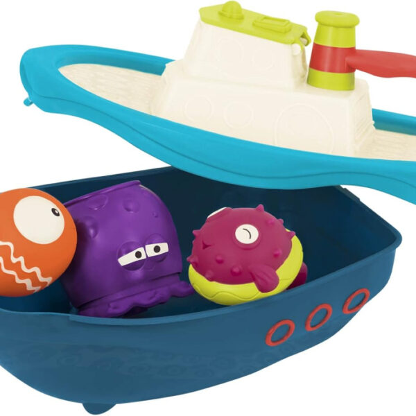 B. toys – Off the Hook – Water Play Bath & Beach Toy Boat with Squirting Toys & Hidden Storage Compartment – Baby Toys – 6 Months