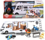 Dickie Toys 203837021 Toy Caravan (30 cm) – Folding Camping Trolley (White) with Many Accessories, for Children from 3 Years Try Me Camper Set