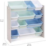 thinkassemble.co.uk Basics Kids’ Toy 4 Shelf Storage Organiser With 12 Plastic Bins, Grey Wood With Blue Bins, 27.7 D x 85.3 W x 79.0 H cm - Image 3
