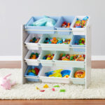 thinkassemble.co.uk Basics Kids’ Toy 4 Shelf Storage Organiser With 12 Plastic Bins, Grey Wood With Blue Bins, 27.7 D x 85.3 W x 79.0 H cm - Image 6