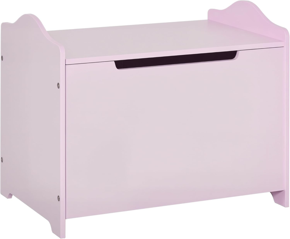 HOMCOM Wooden Kids Toy Box Children Storage Organizer Chest Safety Hinge Playroom Furniture Pink