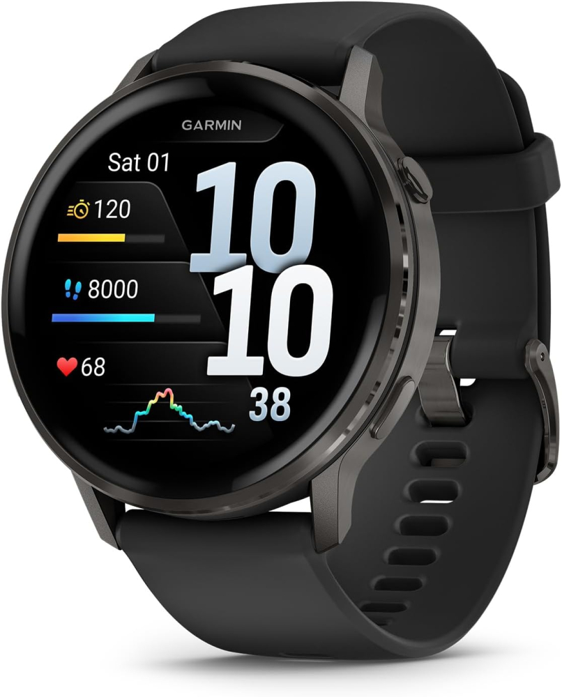Garmin Venu 4 45mm - GPS Smartwatch, AMOLED Touchscreen, 24/7 Advanced Health & Fitness, 80+ sports apps, Flashlight, ECG app, Sleep Tracking, Fitness coach, up to 12 days battery life, Slate/Black