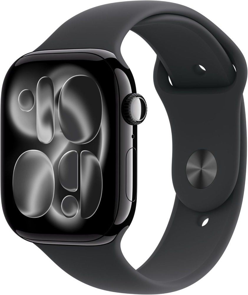 Apple Watch Series 11 GPS 46mm Smartwatch with Jet Black Aluminium Case with Black Sport Band S/M. Sleep Score, Fitness Tracker, Health Monitoring, Always-On Display, Water Resistant