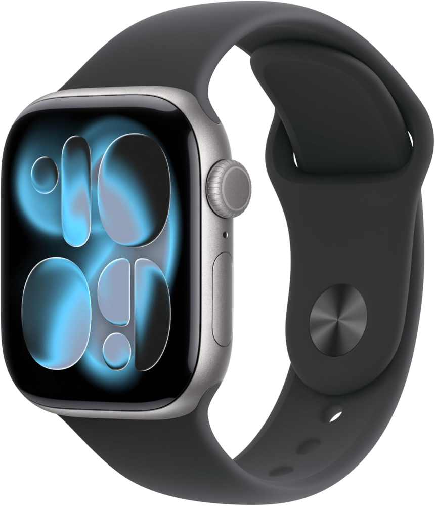 Apple Watch Series 11 GPS 42mm Smartwatch with Space Grey Aluminium Case with Black Sport Band S/M. Sleep Score, Fitness Tracker, Health Monitoring, Always-On Display, Water Resistant