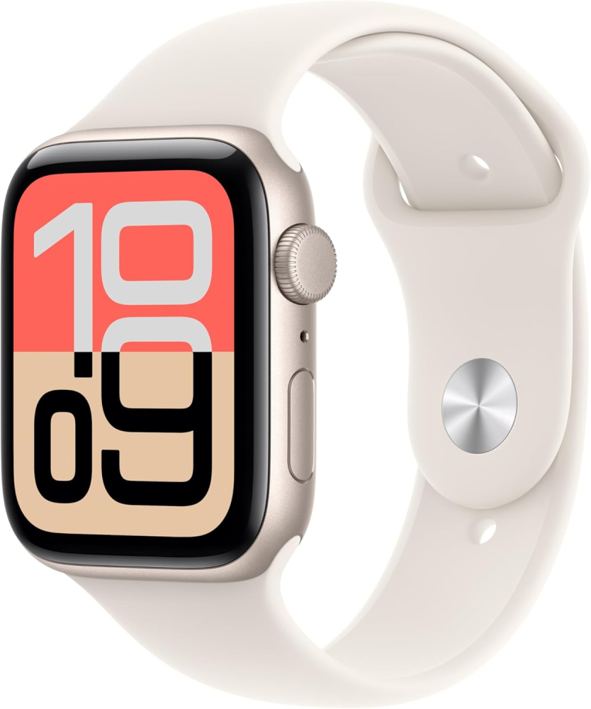 Apple Watch SE 3 GPS 44mm Smartwatch with Starlight Aluminium Case with Starlight Sport Band S/M. Fitness and Sleep Trackers, Heart Rate Monitor, Always-On Display, Water Resistant
