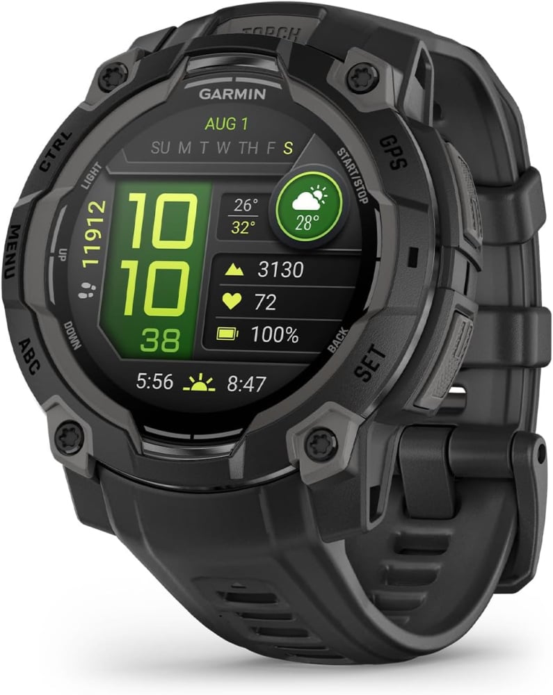Garmin Instinct 3 GPS 45mm Smartwatch, AMOLED screen, Rugged watch, Built-in Sports Apps and Health Monitoring, LED Flashlight, Shock Resistant, 10ATM, Up to 18 days Battery Life, Black