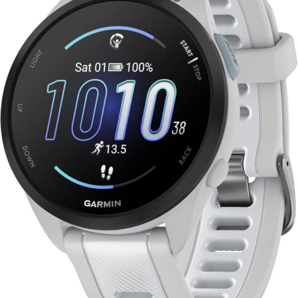 Garmin Forerunner 165 Music GPS 43mm Running Smartwatch, Lightweight, AMOLED Touchscreen, Advanced Training & Insights, Safety & Tracking Features, up to 11 days Battery Life, Whitestone