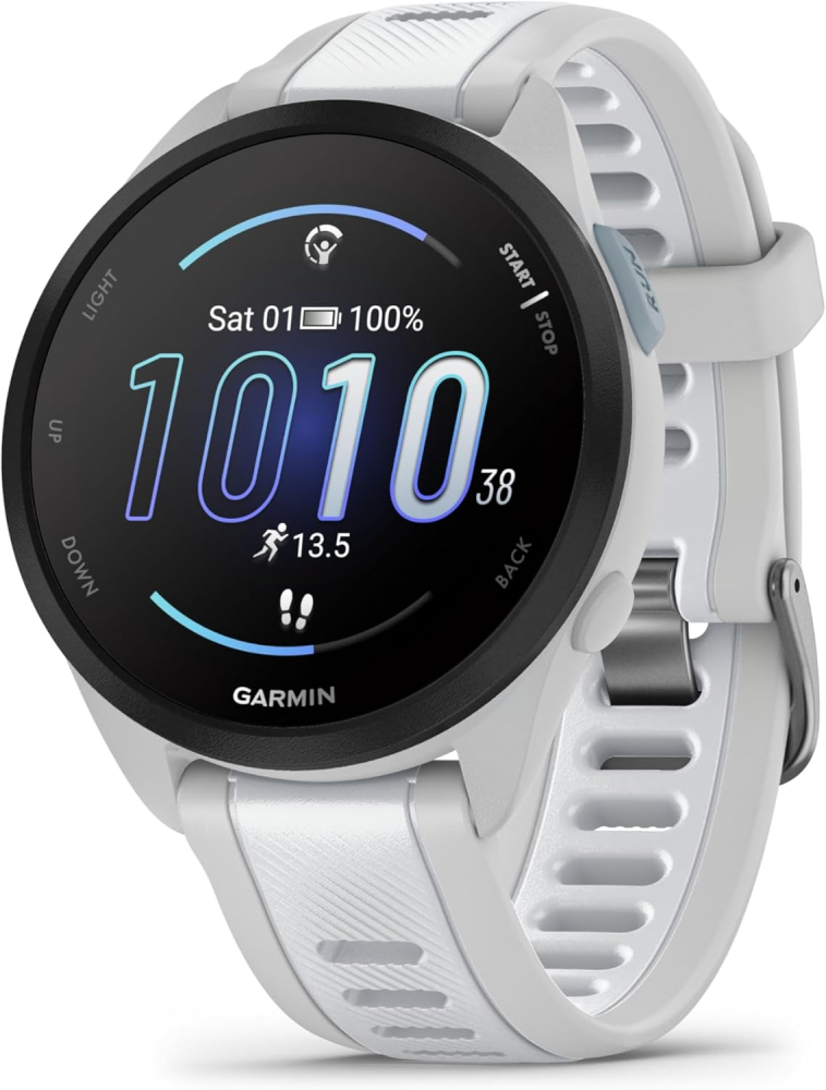 Garmin Forerunner 165 Music GPS 43mm Running Smartwatch, Lightweight, AMOLED Touchscreen, Advanced Training & Insights, Safety & Tracking Features, up to 11 days Battery Life, Whitestone