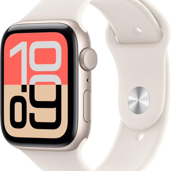 Apple Watch SE 3 GPS 44mm Smartwatch with Starlight Aluminium Case with Starlight Sport Band M/L. Fitness and Sleep Trackers, Heart Rate Monitor, Always-On Display, Water Resistant