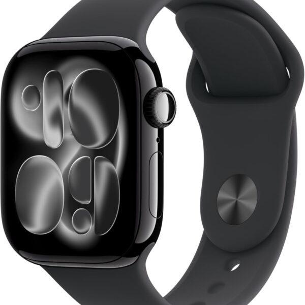 Apple Watch Series 11 GPS 42mm Smartwatch with Jet Black Aluminium Case with Black Sport Band M/L. Sleep Score, Fitness Tracker, Health Monitoring, Always-On Display, Water Resistant