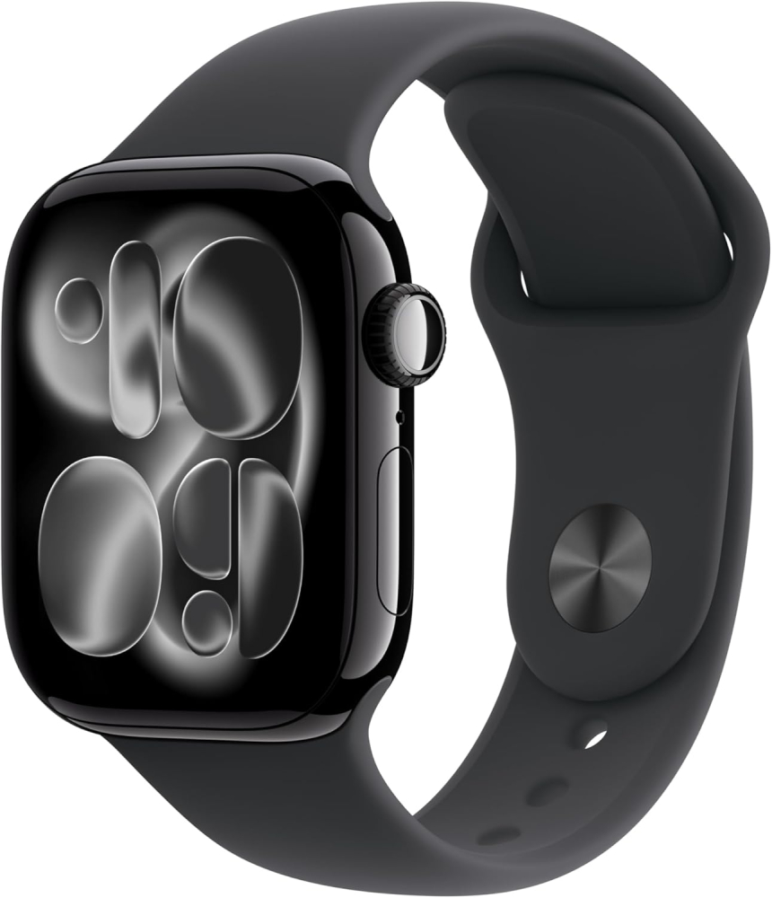 Apple Watch Series 11 GPS 42mm Smartwatch with Jet Black Aluminium Case with Black Sport Band M/L. Sleep Score, Fitness Tracker, Health Monitoring, Always-On Display, Water Resistant
