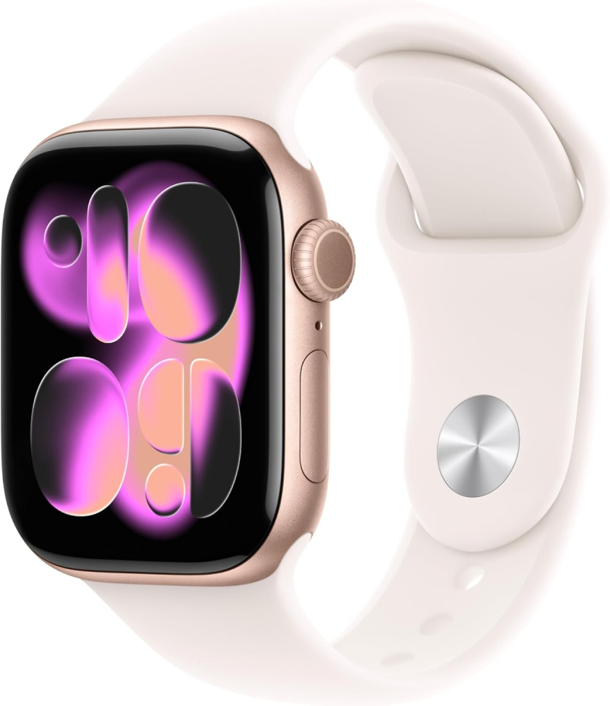 Apple Watch Series 11 GPS + Cellular 42mm Smartwatch with Rose Gold Aluminium Case with Light Blush Sport Band S/M. Sleep Score, Fitness Tracker, Health Monitoring, Always-On Display, Water Resistant