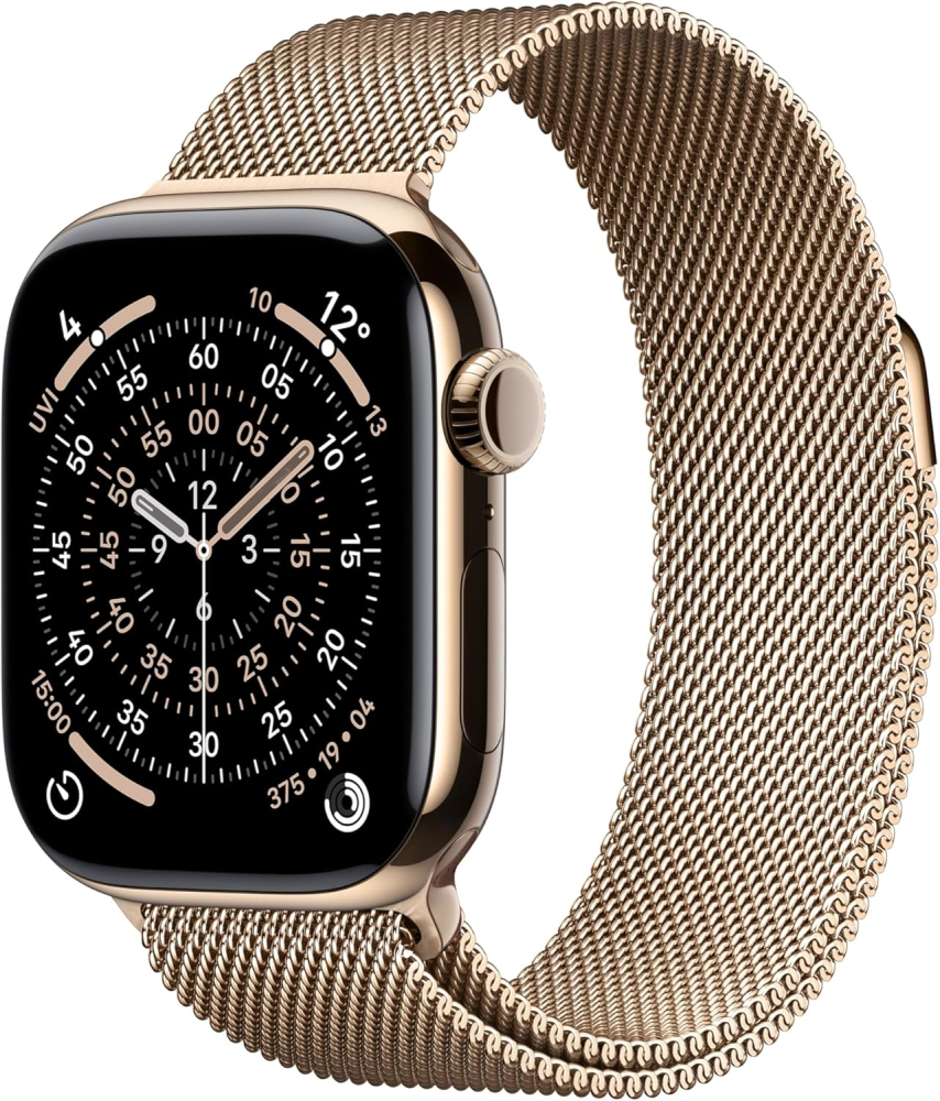 Apple Watch Series 11 GPS + Cellular 42mm Smartwatch with Gold Titanium Case with Gold Milanese Loop. Sleep Score, Fitness Tracker, Health Monitoring, Always-On Display, Water Resistant