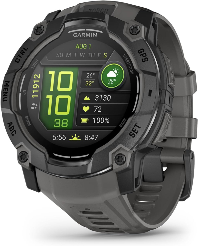 Garmin Instinct 3 GPS 50mm Smartwatch, AMOLED screen, Larger Rugged watch, Built-in Sports Apps and Health Monitoring, LED Flashlight, Shock Resistant, 10ATM, Up to 24 days Battery Life, Black