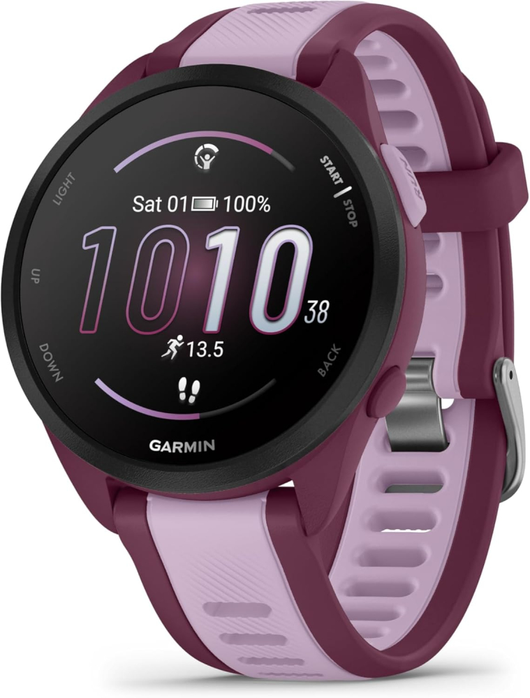 Garmin Forerunner 165 Music GPS 43mm Running Smartwatch, Lightweight, AMOLED Touchscreen, Advanced Training & Insights, Safety & Tracking Features, up to 11 days Battery Life, Berry