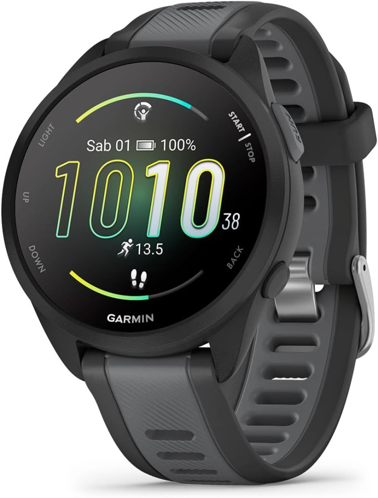 Garmin Forerunner 165 GPS 43mm Running Smartwatch, Lightweight, AMOLED Touchscreen, Advanced Training, Insights and Features, Safety & Tracking Features, up to 11 days Battery Life, Black