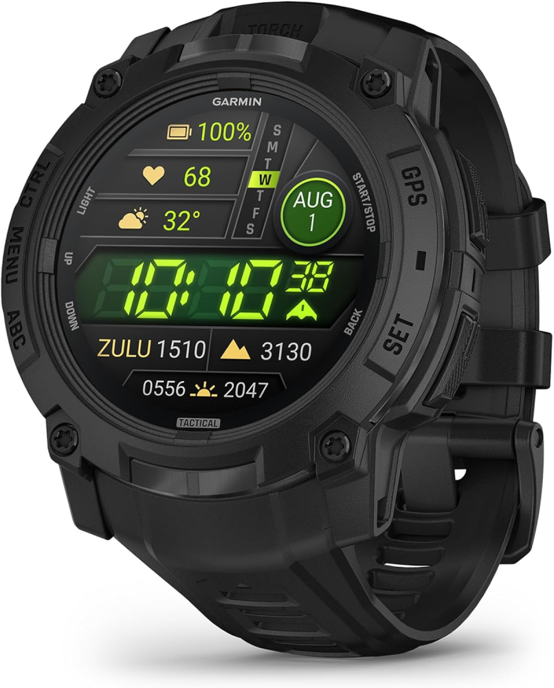 Garmin Instinct 3 Tactical Edition, 50mm AMOLED Rugged GPS Smartwatch,Built in Sports Apps and Health Monitoring, LED Flashlight, Shock Resistant, 10ATM, up to 24 days Battery Life, Black