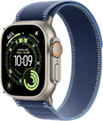 Apple Watch Ultra 3 GPS + Cellular 49mm Premium Running and Multisport Smartwatch with Rugged Natural Titanium Case with Blue/Bright Blue Trail Loop S/M. Advanced Health and Fitness Tracking