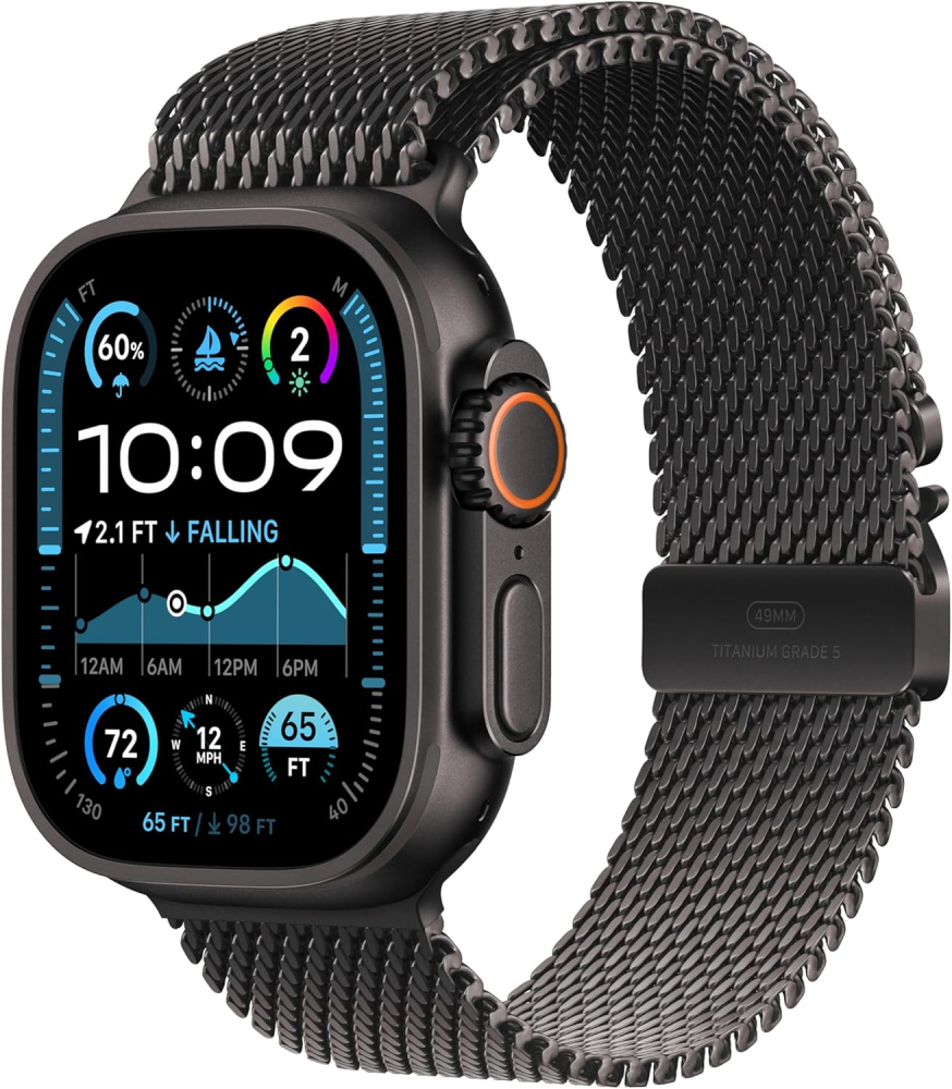 Apple Watch Ultra 2 GPS + Cellular 49mm Smartwatch, Sports Watch with Black Rugged Titanium Case with Black Milanese Loop - M. Fitness Tracker, Precision GPS, Extra-Long Battery Life, Carbon Neutral