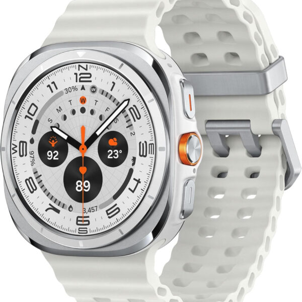 Samsung Galaxy Watch Ultra (2025), AI Smart Watch, Marine Band, Titanium Casing, Cushion Design, Quick Button, 47mm, LTE, Titanium White, 3 Year Extended Warranty (UK Version)