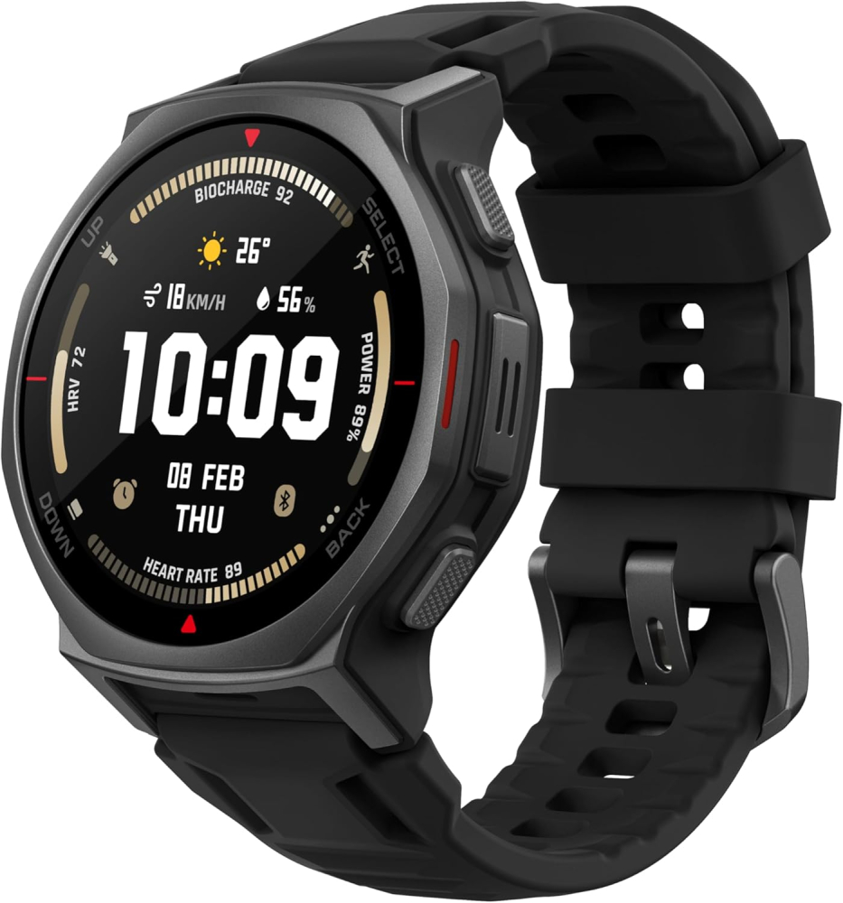 Amazfit T-Rex 3 Pro Outdoor Smart Watch 44mm Sapphire AMOLED Display with Flashlight, Ti Bezel, Dual Band GPS, Offline Maps, 17 Days Battery, 10 ATM, 180+ Sports Mode for Android & iPhone, Black