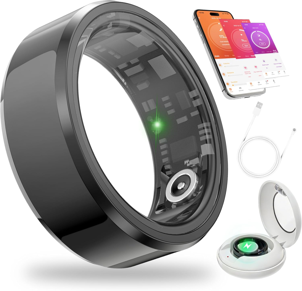 Ring S9, Smart Ring, Fitness & Activity Tracker, Heart Rate and SpO₂Monitoring, IP68 Waterproof, Easy Operation, Health Ring for Seniors & Everyday Fitness Enthusiast, Black, Size 10