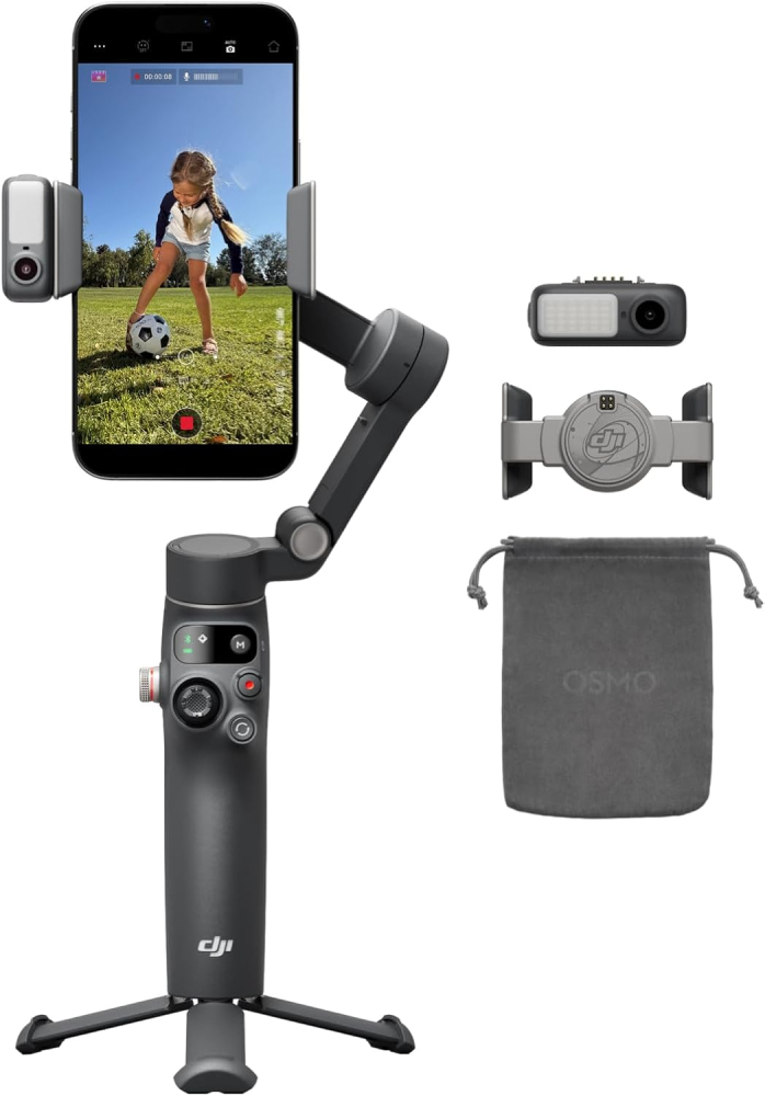 DJI Osmo Mobile 8 Gimbal Stabilizer for Phone, AI Native Tracking with Audio & Lighting, 360° Pan Rotation, Built-in Extension Rod & Tripod, 10h Battery, Extension Rod, Robust 3-Axis Stabilization