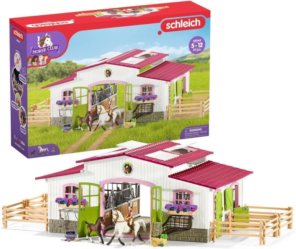 Schleich Horse Club - 97PC Riding Center Horse Toy Playset with Rider, 2 Horses, Barn and Farm Figurine Accessories for Girls and Boys - Interactive Play Figures - Realistic Kids Toys Ages 5+ | 42344
