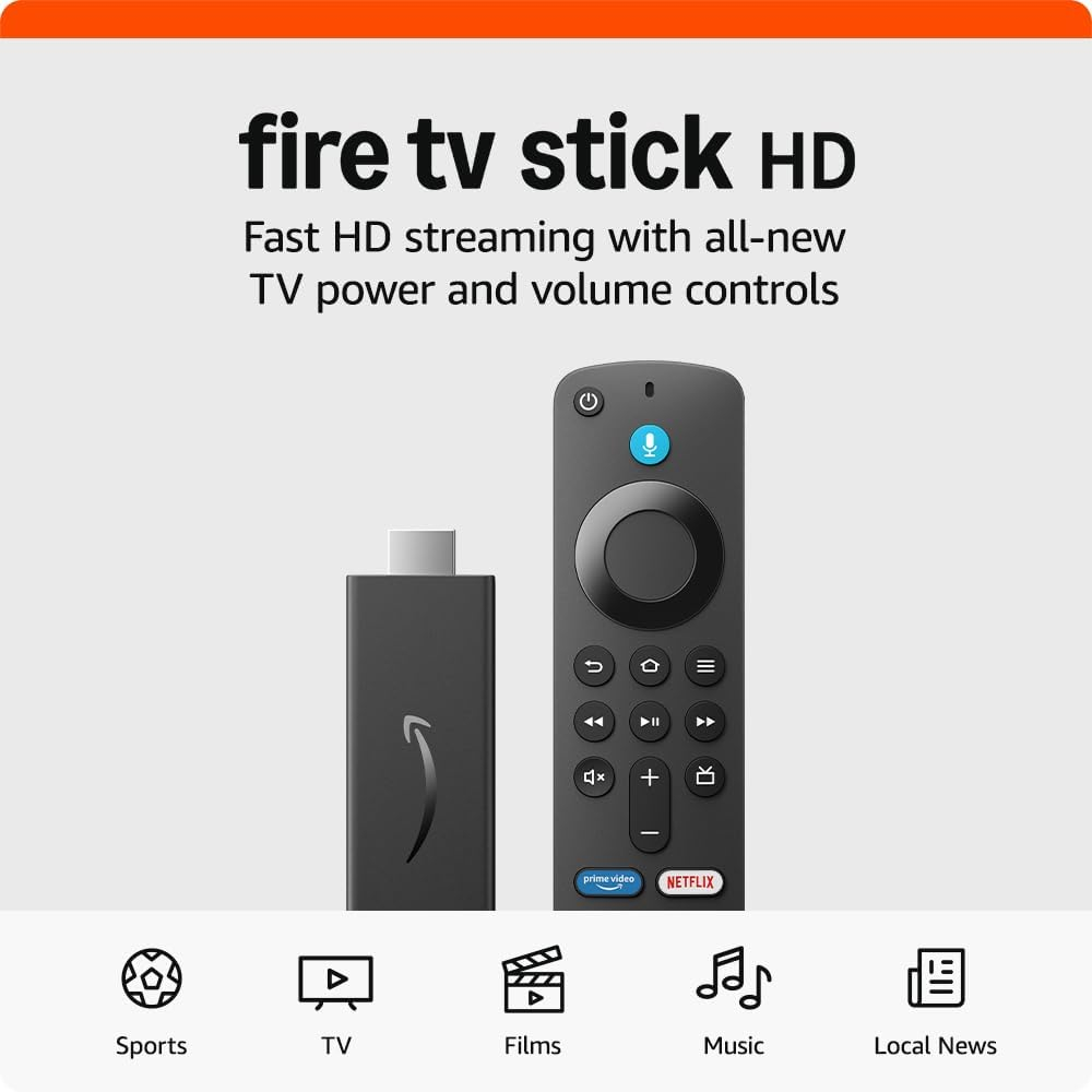 Amazon FireTV Stick HD (Newest gen), free and live TV, Alexa Voice Remote, smart home controls, HD streaming