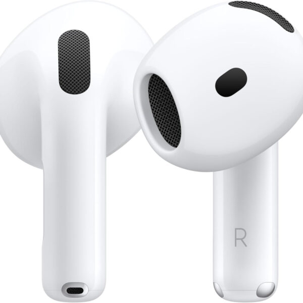 Apple AirPods 4 Wireless Earbuds, Bluetooth Headphones, Personalised Spatial Audio, Sweat and Water Resistant, USB-C Charging Case, H2 Chip, Up to 24 Hours of Battery Life, Effortless Setup for iPhone