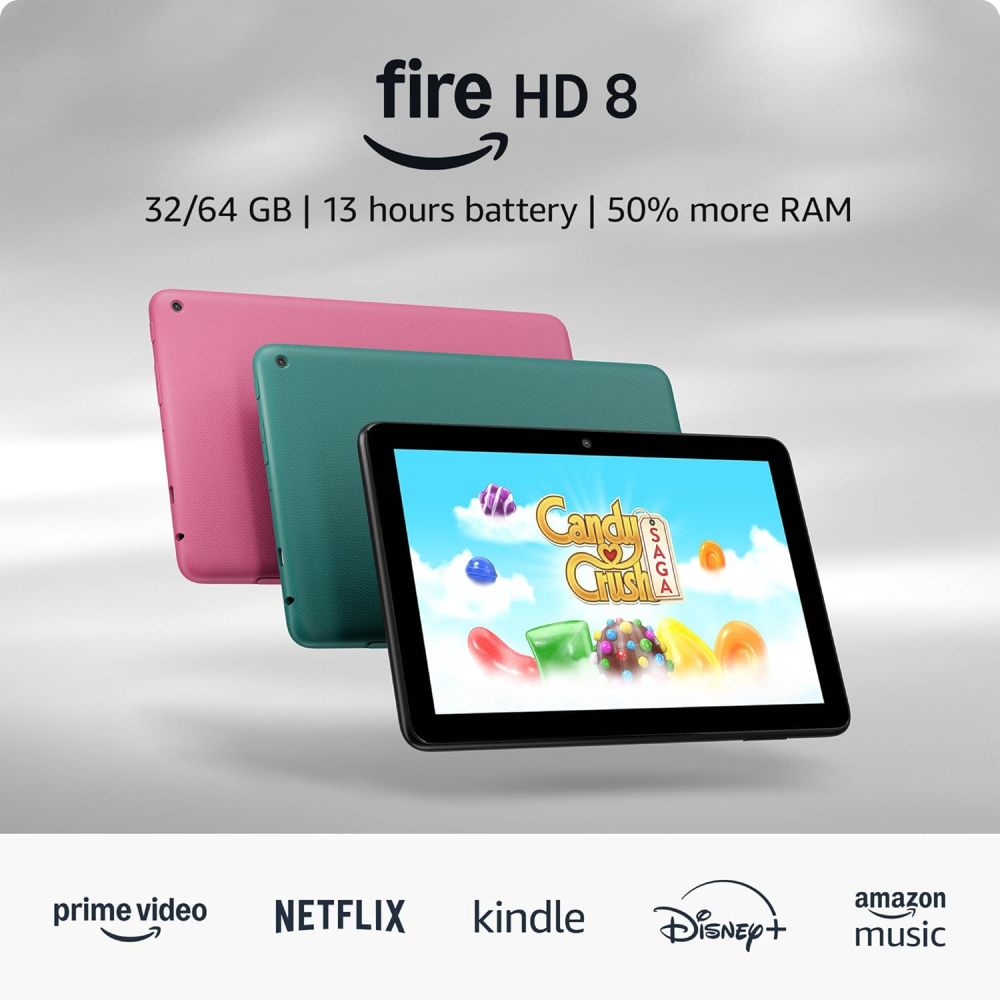 Amazon FireHD 8 tablet (newest gen), 8" HD Display, 3 GB memory, 32 GB, designed for portable entertainment, Black, (2024 release) – with ads
