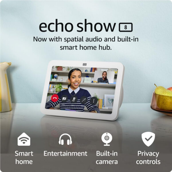 Echo Show 8 (3rd Generation, 2023 release) | HD smart touchscreen with spatial audio, smart home hub and Alexa | Glacier White