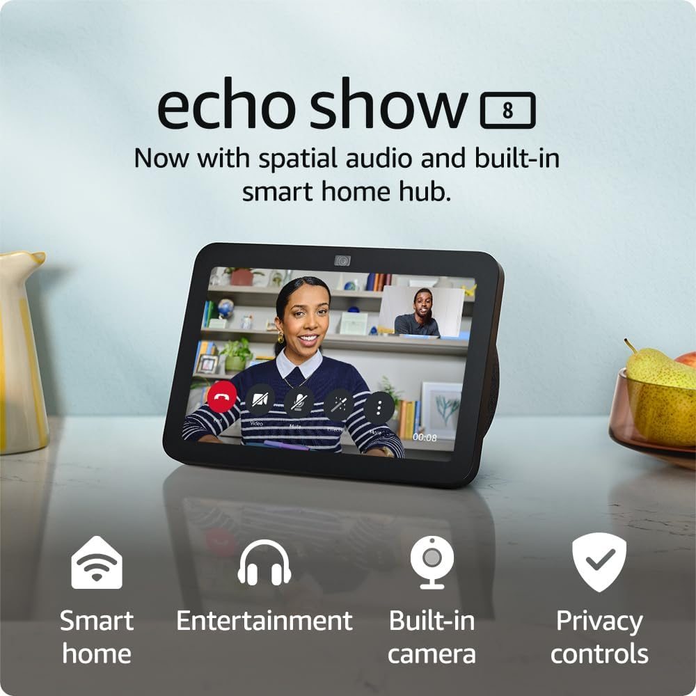 Echo Show 8 (3rd Generation, 2023 release) | HD smart touchscreen with spatial audio, smart home hub and Alexa | Charcoal