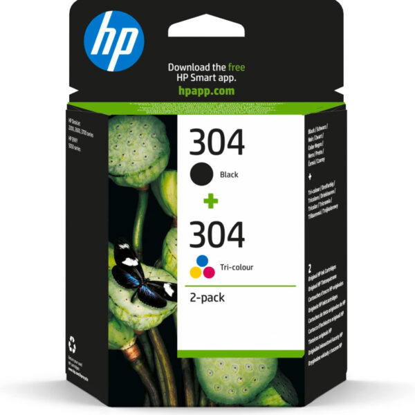 HP 304 Tri-colour and Black Original Ink Cartridge 3J5AE, 2 Count (Pack of 1)