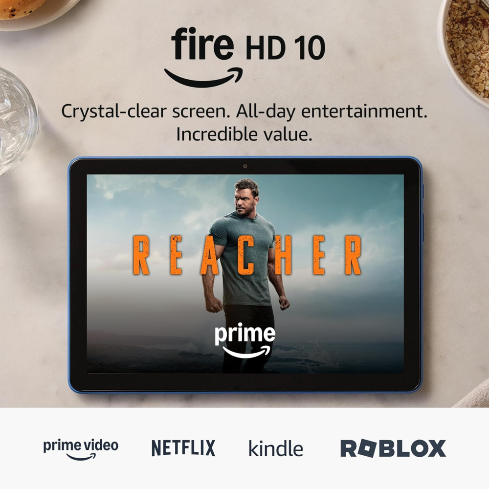 Amazon FireHD 10 tablet (newest gen), built for relaxation, 10.1" vibrant Full HD screen, octa-core processor, 3 GB RAM, up to 13-h battery life, (2023 release), 32 GB, Ocean, with adverts