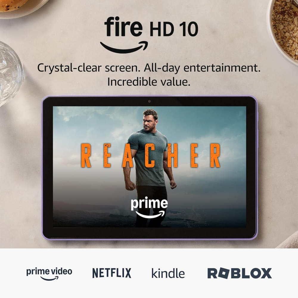 Amazon FireHD 10 tablet (newest gen), built for relaxation, 10.1" vibrant Full HD screen, octa-core processor, 3 GB RAM, up to 13-h battery life, (2023 release), 64 GB, Lilac, with adverts