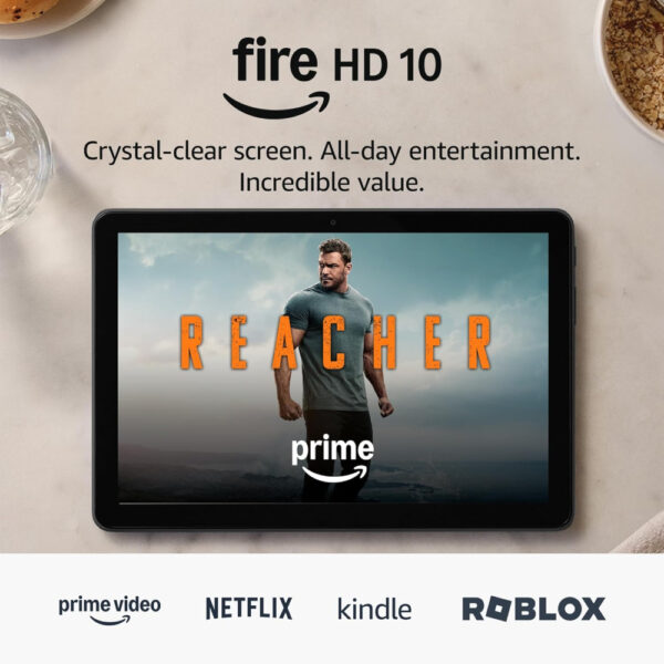 Amazon FireHD 10 tablet (newest gen), built for relaxation, 10.1" vibrant Full HD screen, octa-core processor, 3 GB RAM, up to 13-h battery life, (2023 release), 32 GB, Black, with adverts