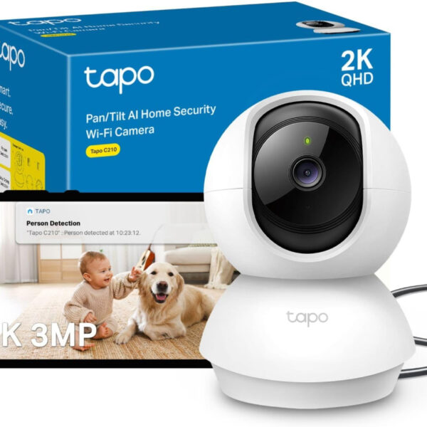 Tapo C210 2K 3MP Pan/Tilt Indoor Camera House Security Camera, WiFi Camera, No Monthly Fee, AI Detection, Dog Puppy Camera, Baby Camera Monitor, 360° View, Night Vision, Works with Alexa & Google