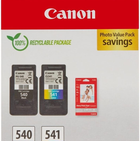 Canon Ink & Paper Multipack - PG-540/CL-541 Genuine Printer Ink Cartridges 2 Pack (1 x Black, 1 x Colour) & 4x6 Photo Paper (50 x Sheets) For PIXMA TS5150, TS5151, MG3650s, MG4250, TS5100
