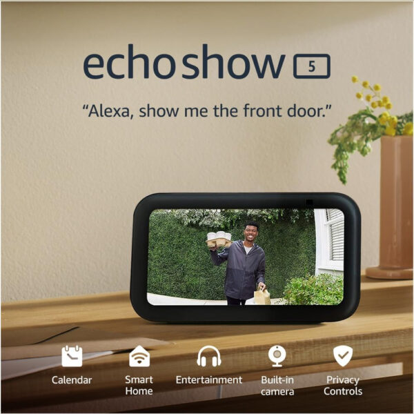 Echo Show 5 (Newest gen) | Smart display and alarm clock with clearer sound | Charcoal