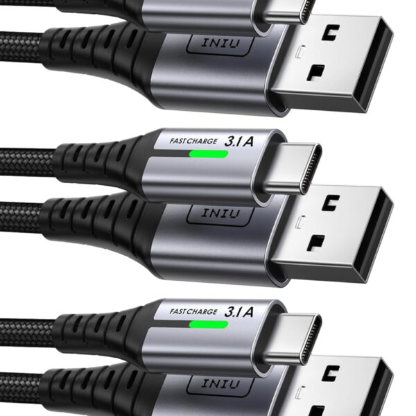 INIU USB C Charger Cable, [3 Pack 0.5+2+2m] USB A to USB C 3.1A Fast Charging, Braided Phone Charger Type C Cable for iPhone 17 16 15 Pro Max Samsung Galaxy S25 S24 S23 Switch PS5 Huawei Pixel 9a etc