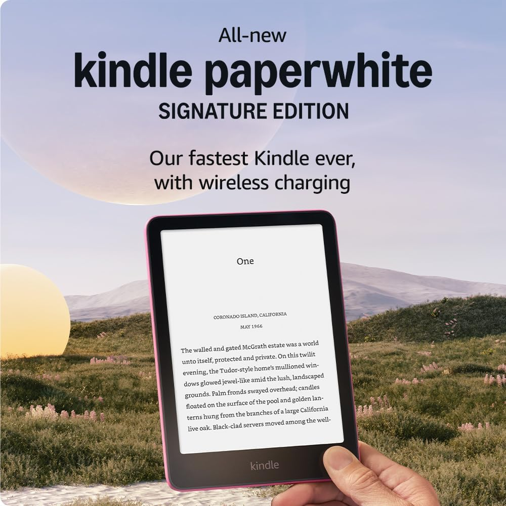 Amazon Kindle Paperwhite Signature Edition (32 GB) – Our fastest Kindle with an auto-adjusting front light, wireless charging and weeks of battery life – Metallic Raspberry + Kindle Unlimited