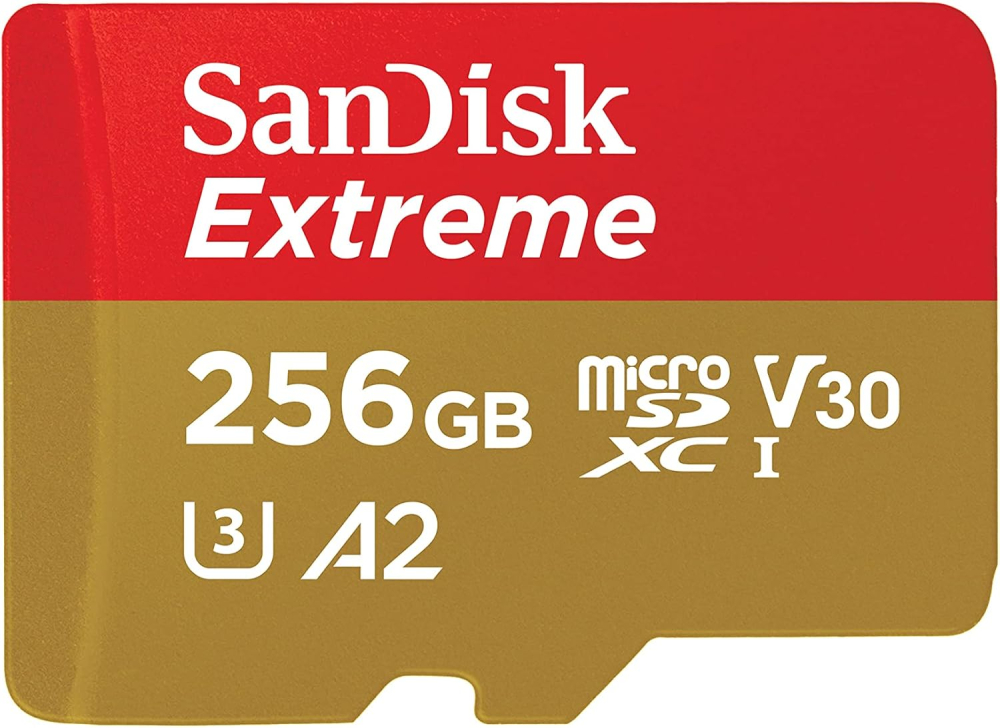 SanDisk 256GB Extreme microSDXC card +SD adapter, microSD card for smartphones, action cameras, drones, V30, up to 190 MB/s, SanDisk QuickFlow Technology, RescuePro Deluxe, UHS-I, 4k, V30, A2, C10, U3
