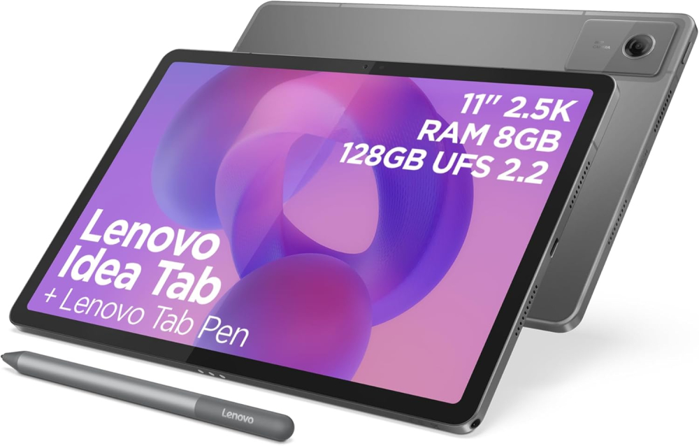Lenovo Idea Tab - Display 11" 2.5K (2560x1600) 90Hz, Processor Mediatek Dimenity 6300, RAM 8GB, Memory 128GB, WiFi 5, Tablet Android 15, Tab Pen + Folio Case included - Luna Grey