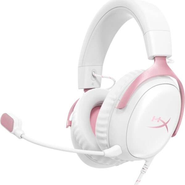 HyperX Cloud III – Wired Gaming Headset, PC, PS5, Xbox Series X|S, Angled 53mm Drivers, DTS, Memory Foam, Durable Frame, Ultra-Clear 10mm Mic, USB-C, USB-A, 3.5mm – Pink