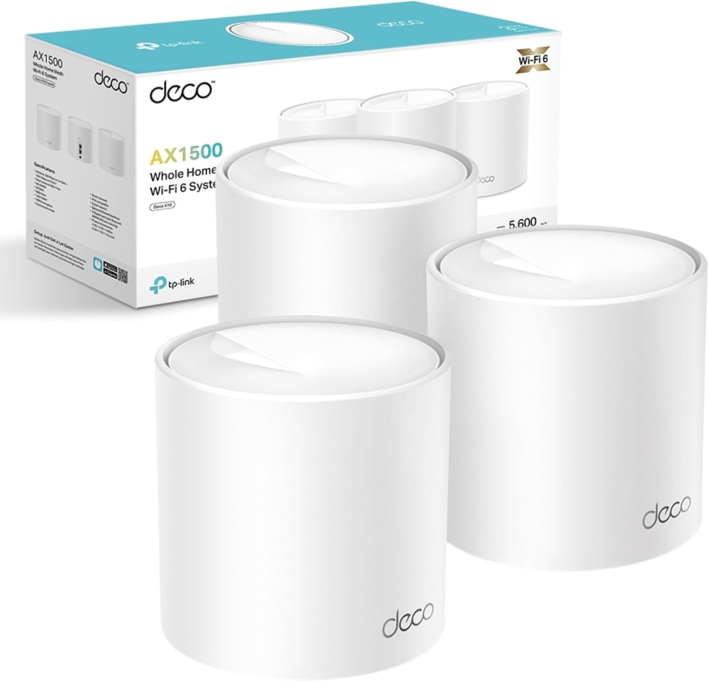 TP-Link Deco X10(3-pack) AX1500Mbps Whole Home Mesh WiFi 6 System, Coverage up to 5600ft²,Easy Setup, WiFi Mesh System, Wi-Fi Router, Extender Booster, Gaming&4K, Easy Setup, Alexa & Google Home