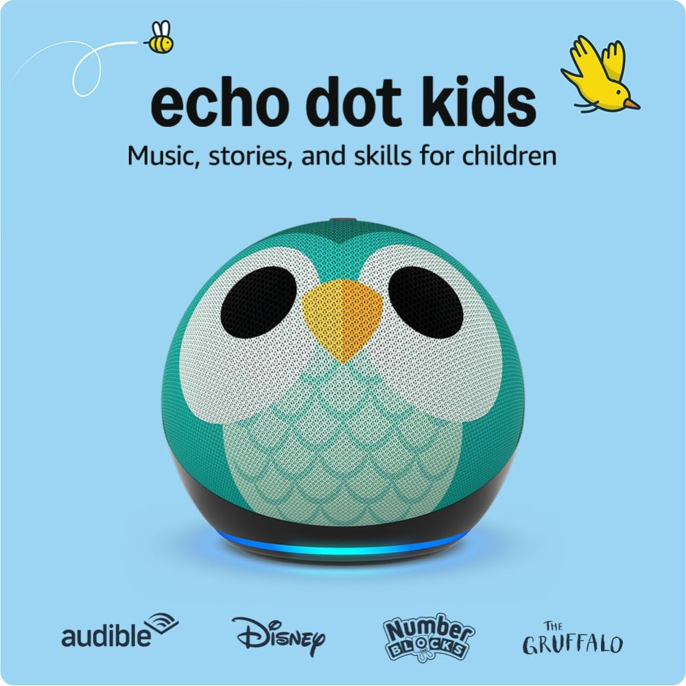 Echo Dot Kids (newest gen) | Wi-Fi and Bluetooth smart speaker with Alexa | With 1 year of Think Assemble Kids+ content | Owl