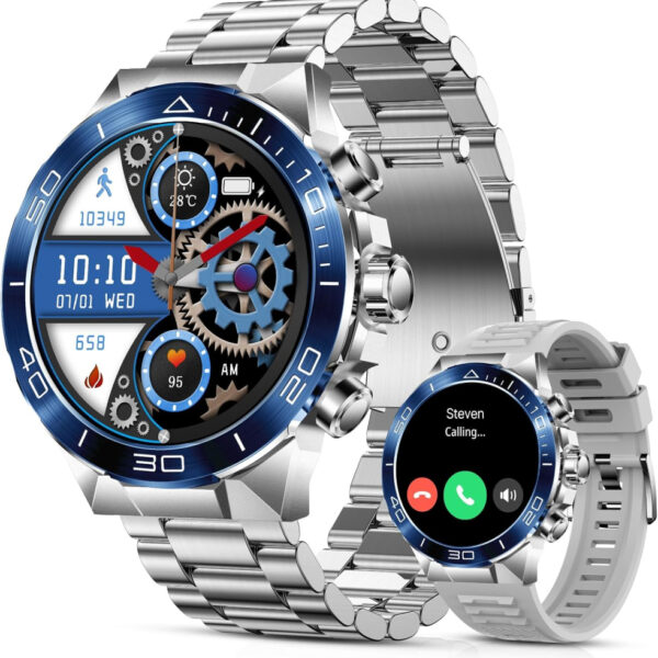 Smart Watch for Men (Answer/Make Call),1.43''AMOLED Screen with 24 Hours Healthy Monitor, 100+ Sports Modes Fitness Tracker Watch, 400mAh Battery Pedometer Calorie Smartwatch Compatible Android iOS