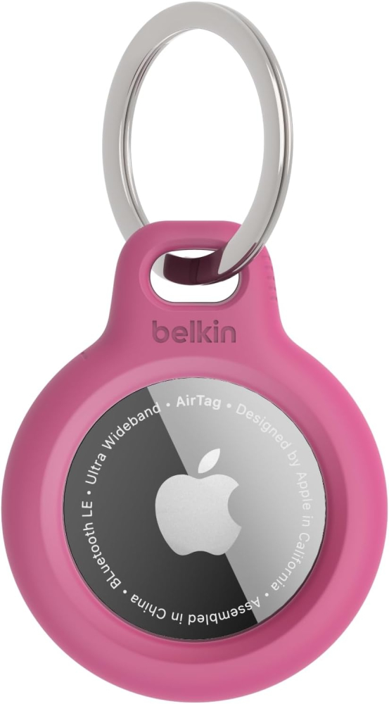 Belkin AirTag Case with Key Ring (Secure Holder Protective Cover for Air Tag with Scratch Resistance Accessory) – Pink