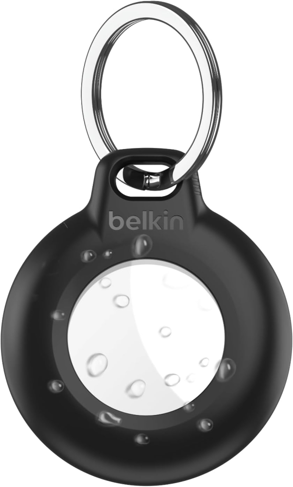 Belkin Waterproof Apple AirTag Secure Holder with Key Ring, Durable Scratch-Resistant AirTag Case, Protective AirTag Keychain Accessory for Keys, Pets, Luggage, Backpacks, and More - Black (1-pack)